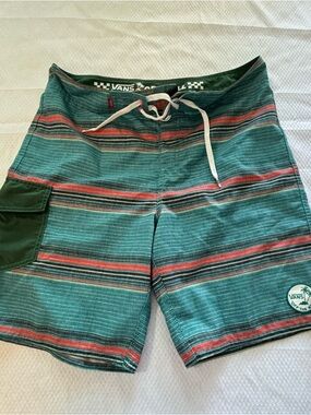 VANS Off the Wall Teal Green Men’s Tie Waist Bathing Suit Side Pocket Size 34